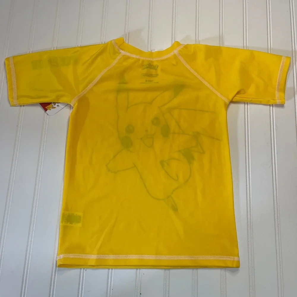 NWT Pokemon Pikachu Kids Rash Guard Swim Shirt Yellow UPF 50+ Size Small
